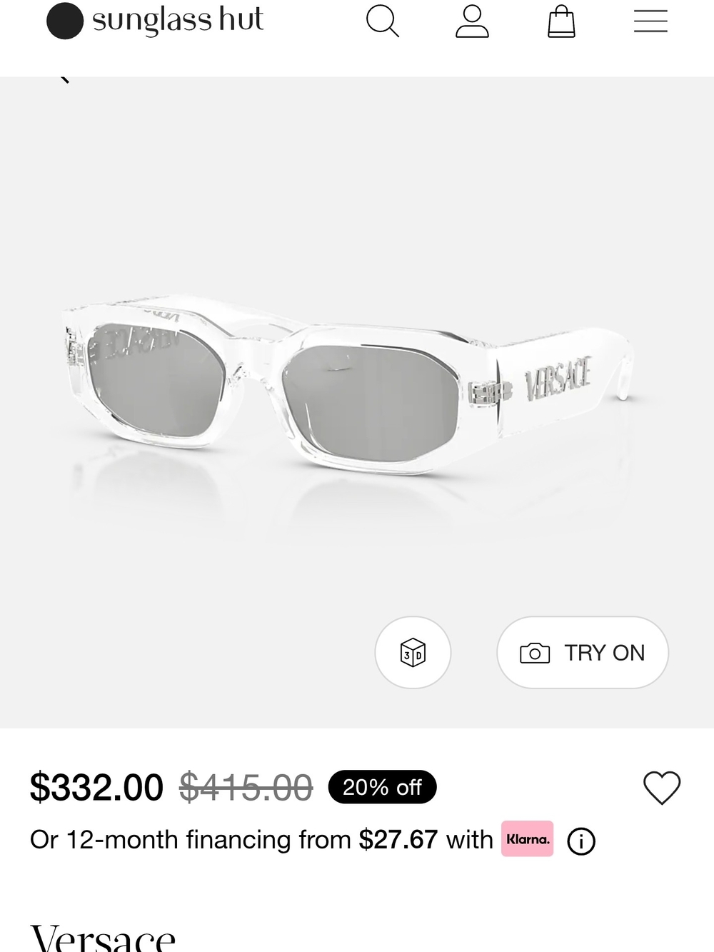 Versace Clear Frame Sunglasses with Gray Mirrors